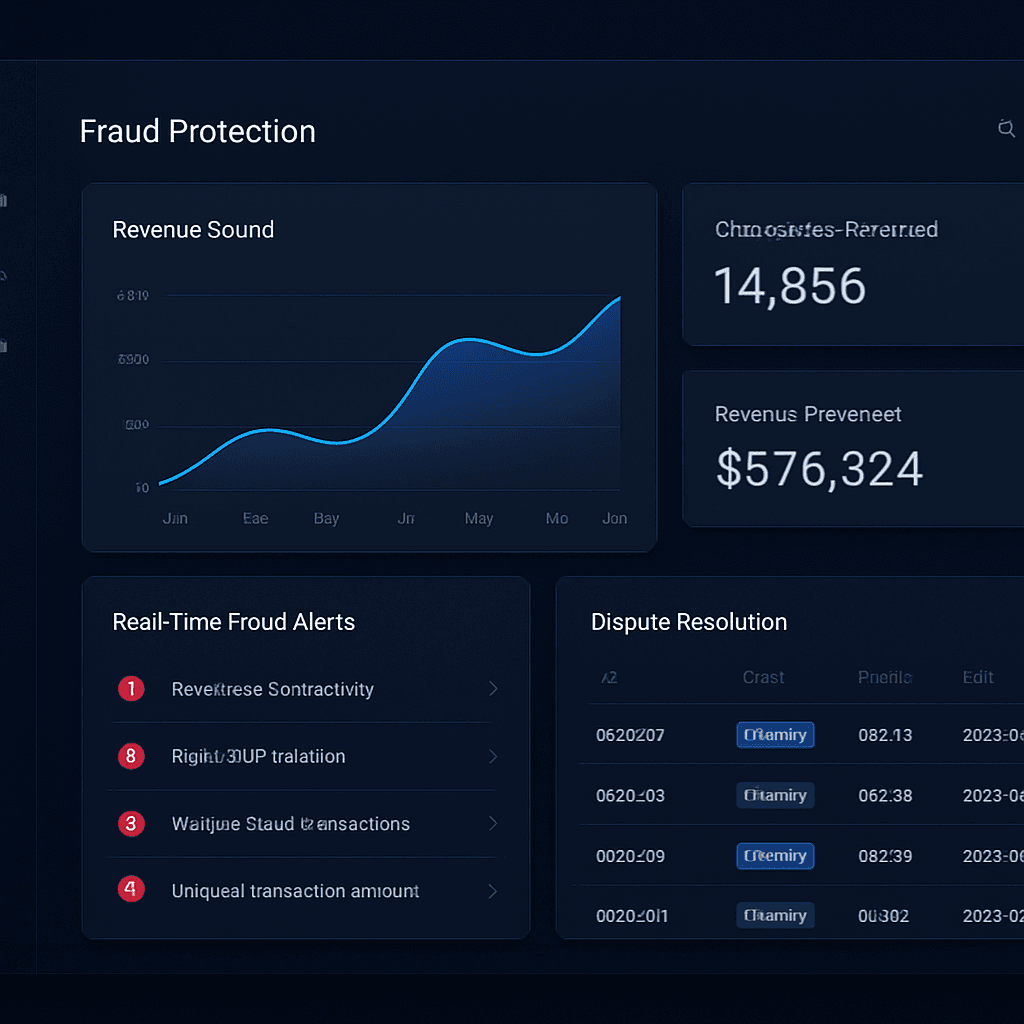 VampShield dashboard showing chargebacks prevented, revenue protected, and real-time fraud alerts